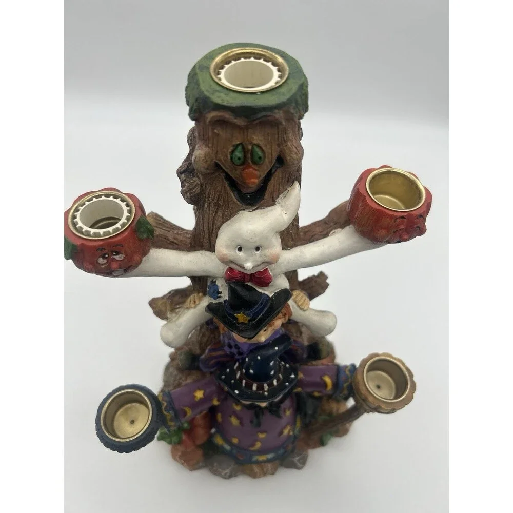 Halloween Candelabra 5 Candle Holders Witch Ghost Tree Jack-o-lanterns Broom